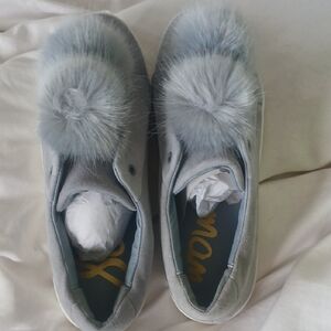 Sam Edelman Light Gray Pom-Pom Slip-On Sneakers